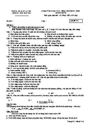 Đề kiểm tra giữa học kỳ II môn Khoa học tự nhiên Lớp 8 - Mã đề 142 - Năm học 2019-2020 - Trường THCS Bắc Sơn